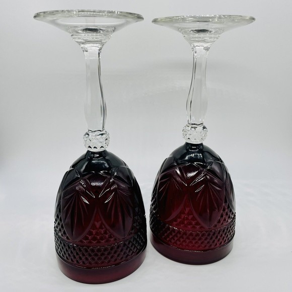 Set Of 2 Cristal d'Arques Durand Antique Ruby Red Wine Goblets Glasses 8” - Picture 3 of 5